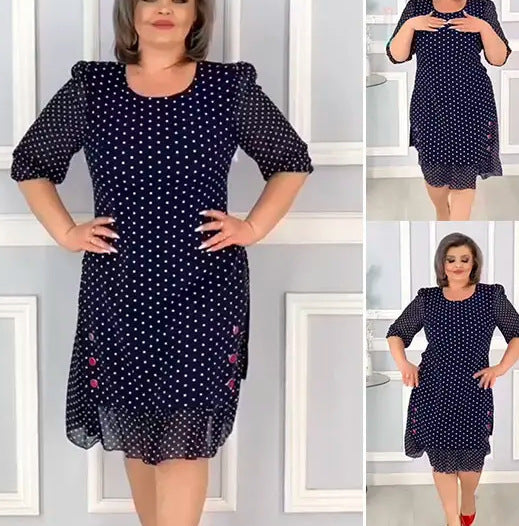 👗Elegantiška pusės rankovių suknelė su taškuotu raštu