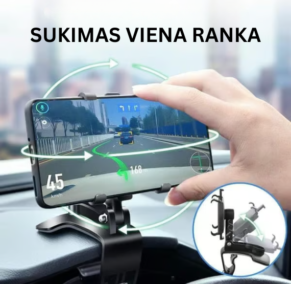 Pasukamas 360 laipsnių automobilio telefono laikiklis