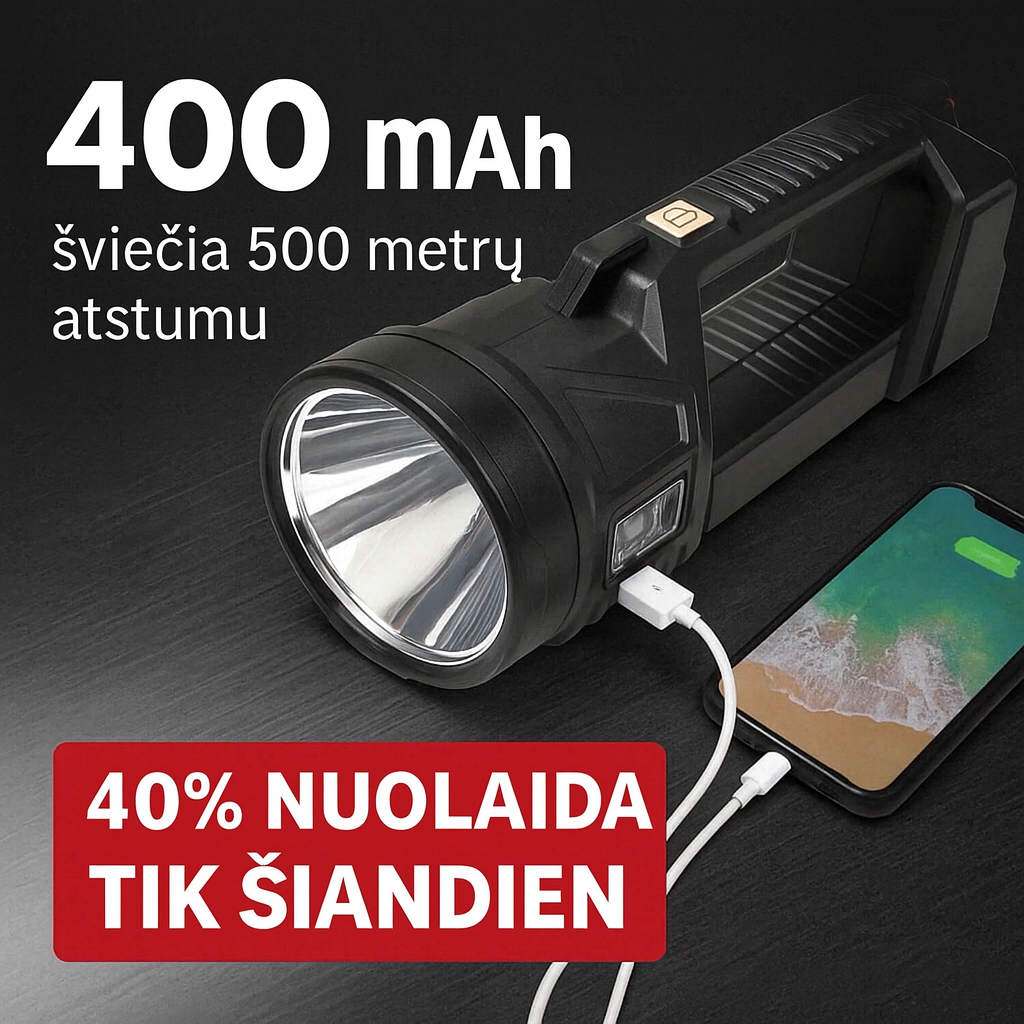 PowerBeam™ Super žibintuvėlis | Itin ryškus • 6000 mAh • 500 m nuotolis