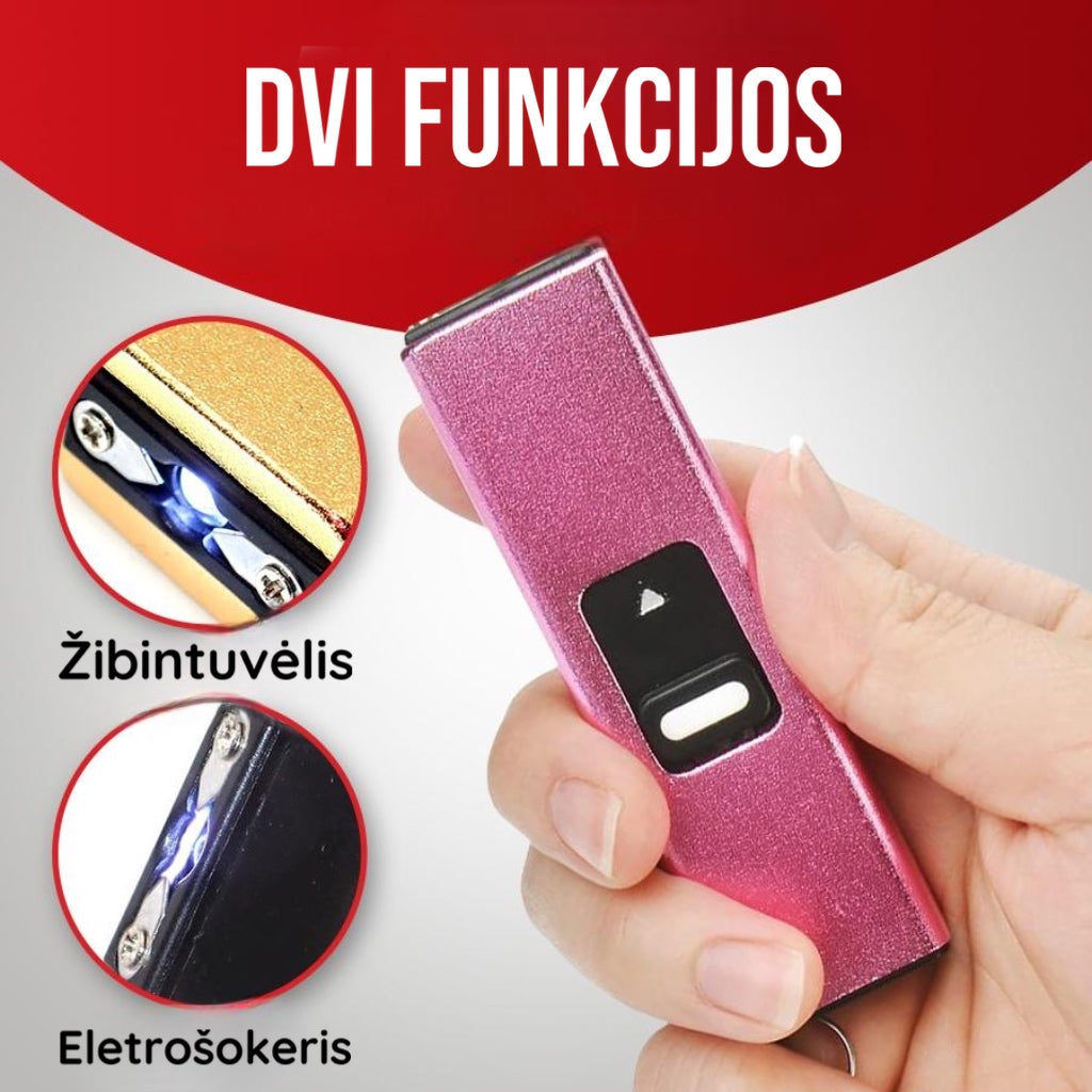 Galingas mini elektrošokas savigynai su žibintuvėlio funkcija