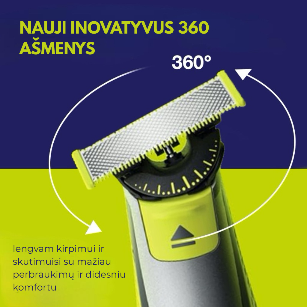 360° „Flex Blade“ – profesionalus daugiafunkcis USB trimeris vyrų priežiūrai