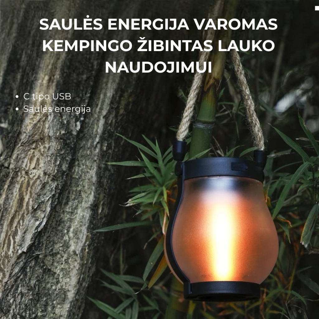 Saulės energija įkraunamos lempos su kanapine virve