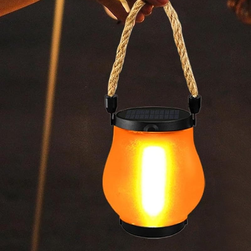 Saulės energija įkraunamos lempos su kanapine virve