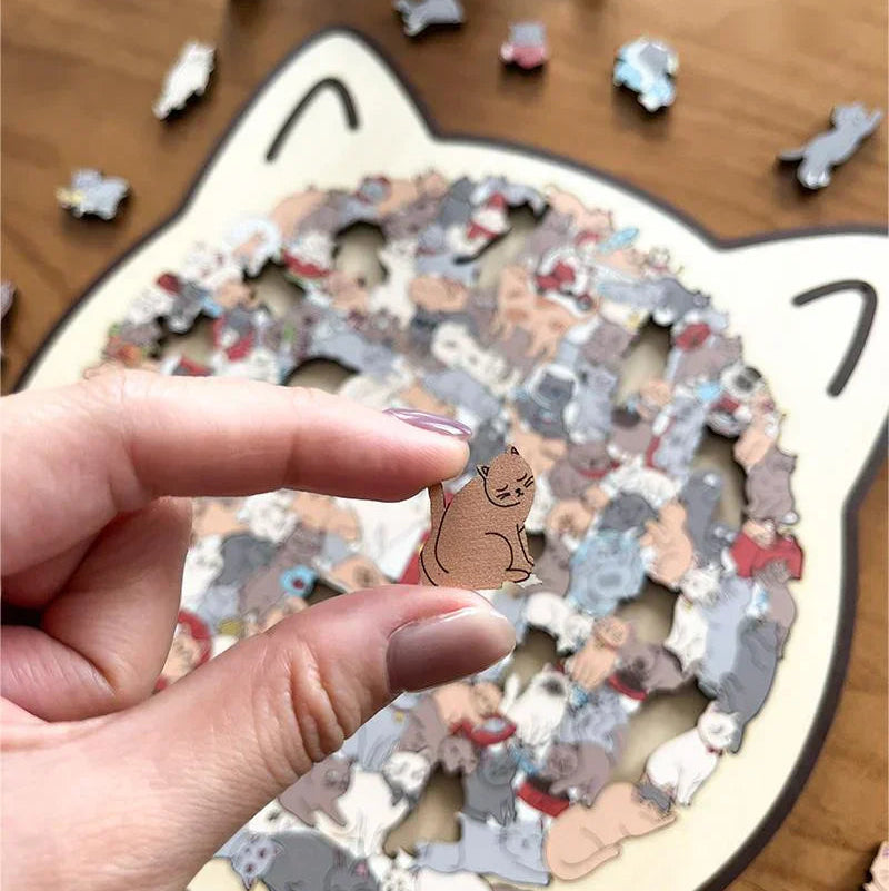 🎁 Graži kalėdinė dovana 🎅 135 dalių Morandi spalvų katės formos medinė dėlionė