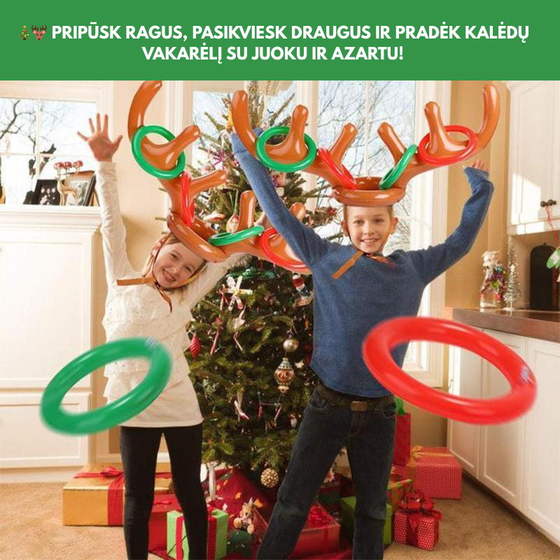 🎉 Kalėdinis žaidimas „Ragų metimas“ – pripučiami briedžių ragai