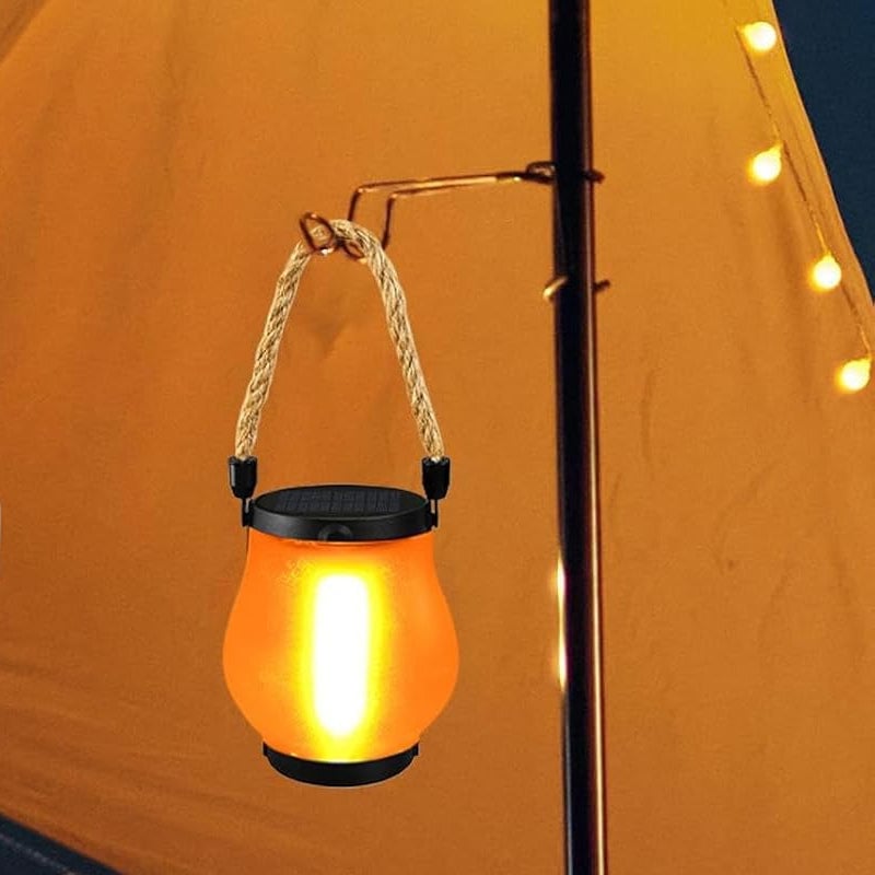 Saulės energija įkraunamos lempos su kanapine virve