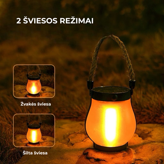 Saulės energija įkraunamos lempos su kanapine virve
