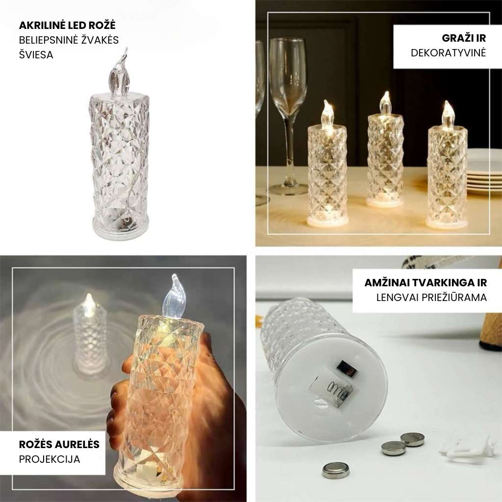 ✨ Žvakidė su kristaline rože – romantiška šviesa be jokio vargo