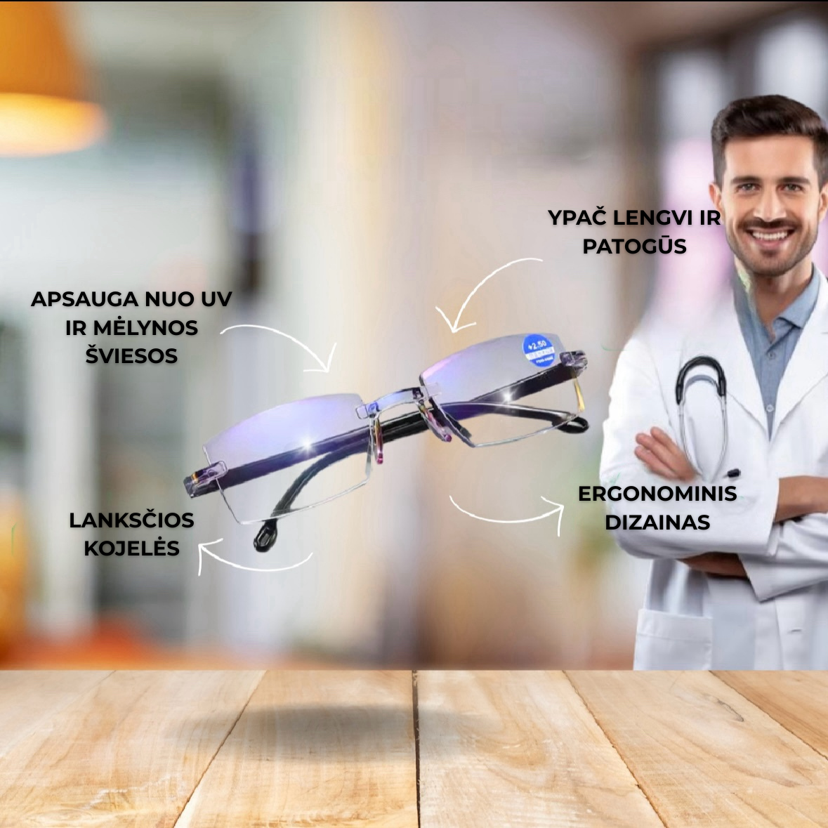 VisionGlass™ Išmanieji anti-radiaciniai akiniai + odinis dėklas