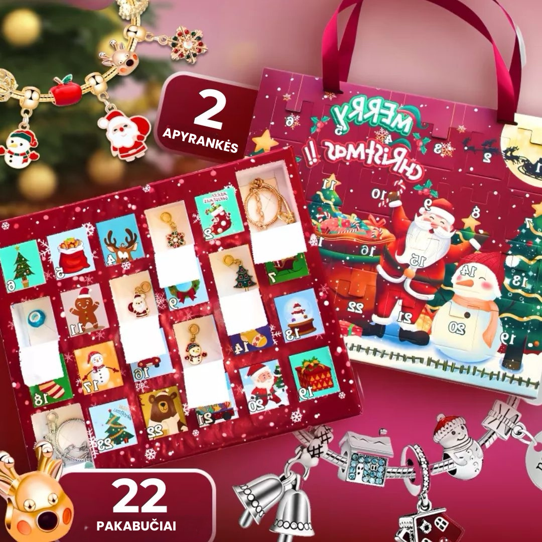 Advento kalendorius su 2 apyrankėmis ir 22 pakabučiais