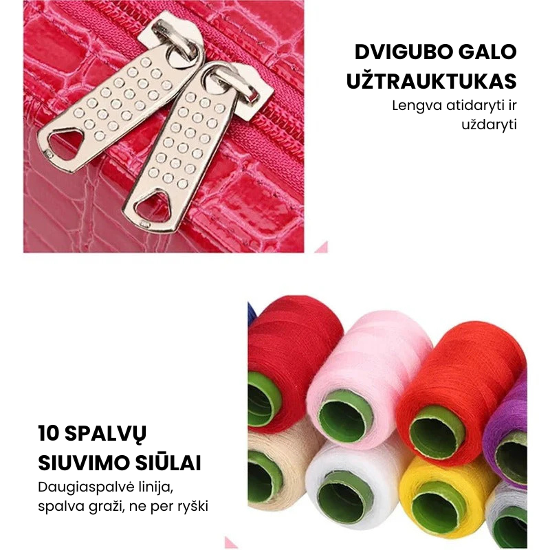 CraftVault nešiojamas siuvimo rinkinys dirbtinės odos dėkle