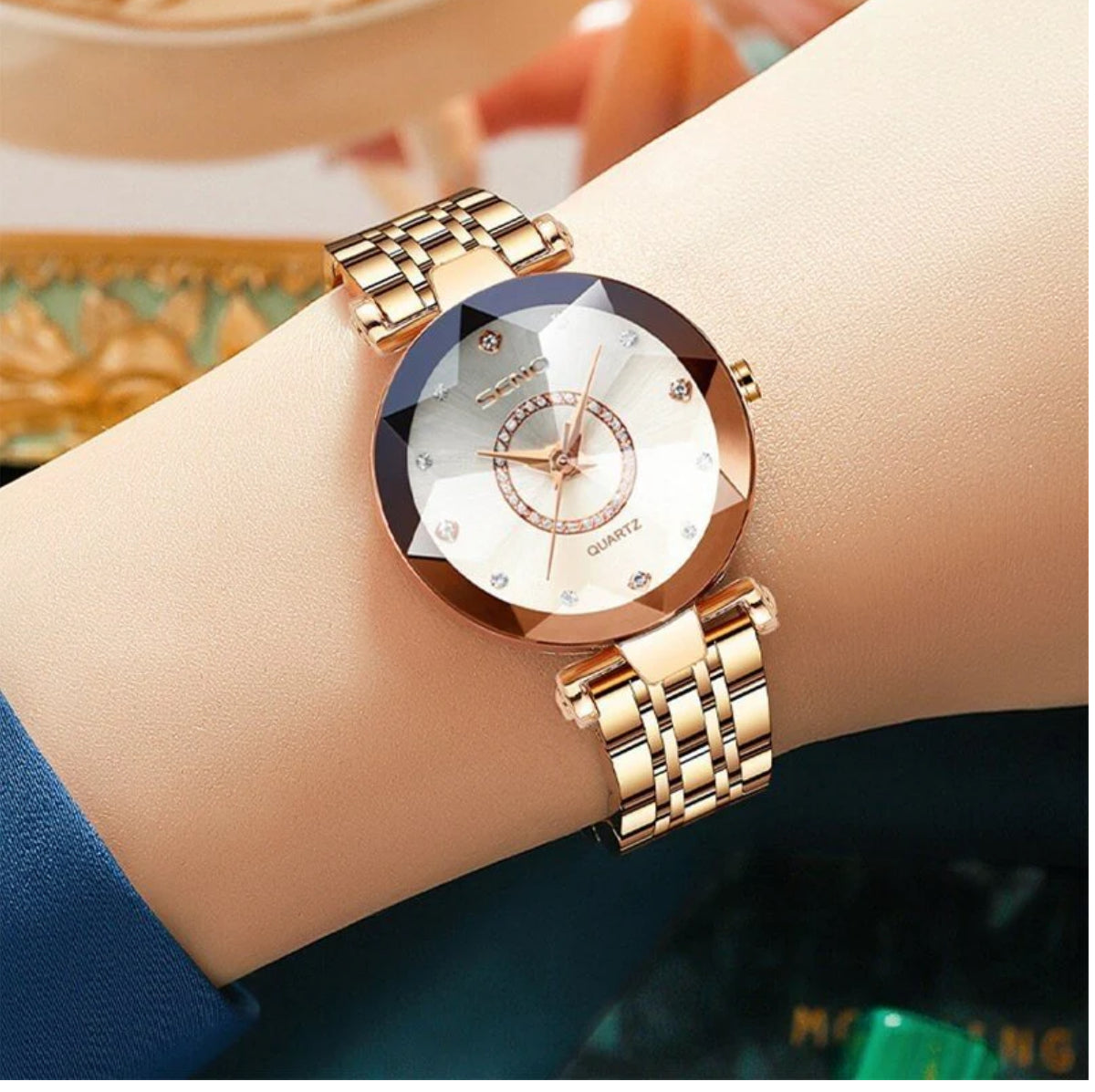 SENO™ Elegance – stilingas auksinis, odinis ir vandeniui atsparus laikrodis