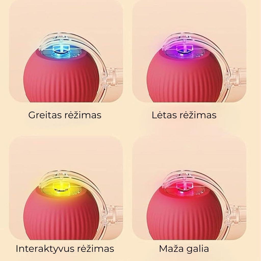 Išmanus automatiškai riedantis gyvūnų kamuoliukas