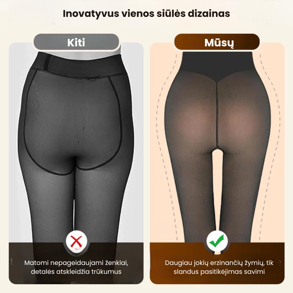 Figūrą formuojančios tamprės su dirbtiniu kailiuku ir vientisa siūle