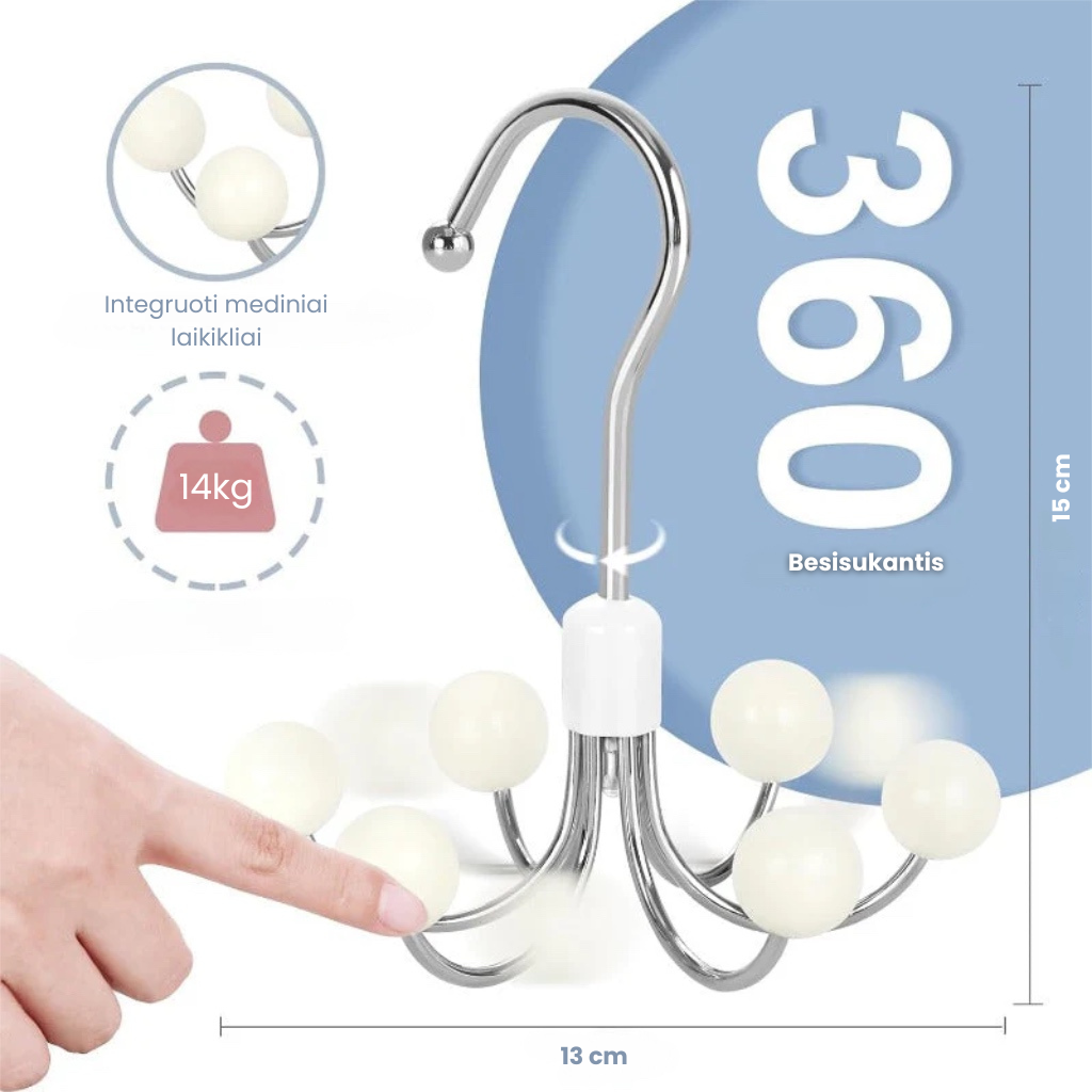 360° pasukamas džemperių ir rankinių laikiklis