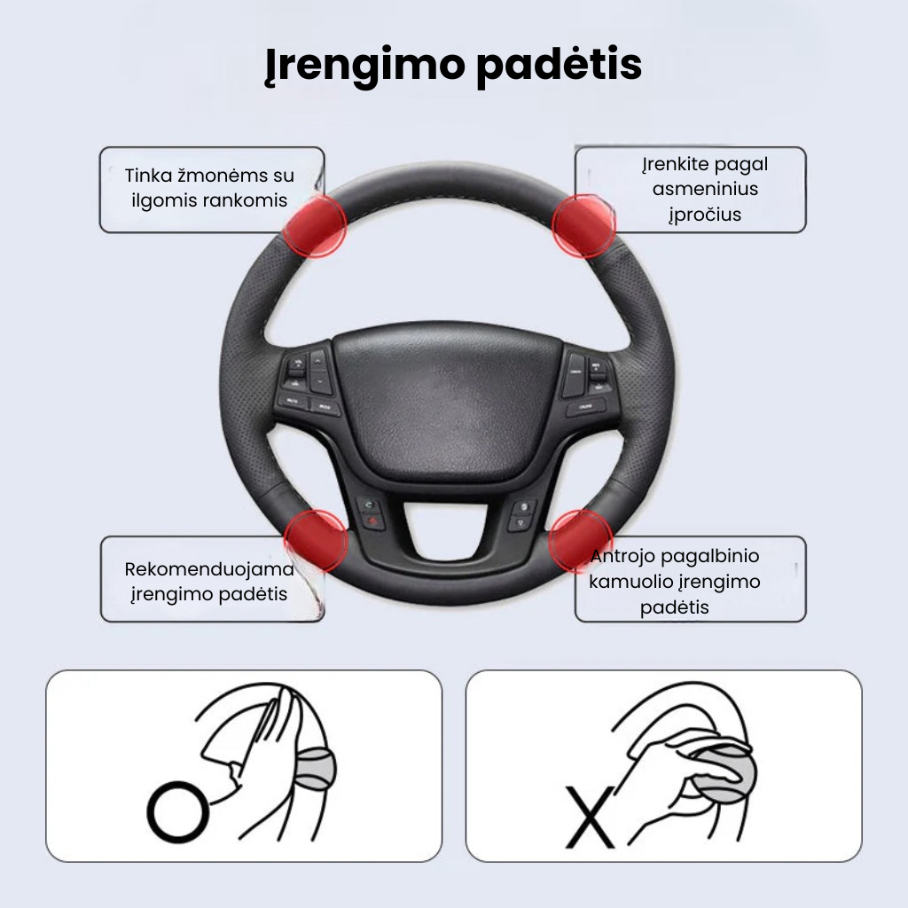 Ergonomiška vairo rankenėlė – neslystanti danga geresniam sukibimui bet kokiomis sąlygomis 🔧💫
