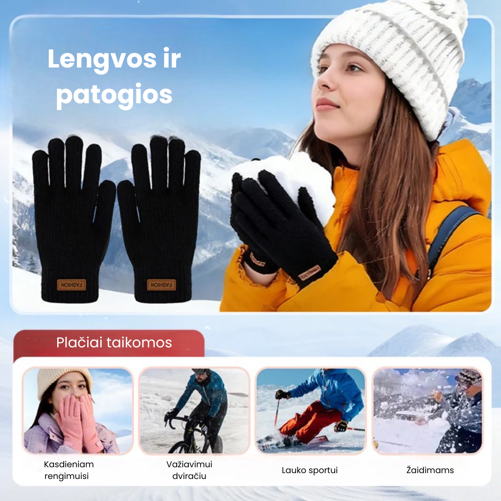 Šiltos, termo megztos lietimui jautrios pirštinės