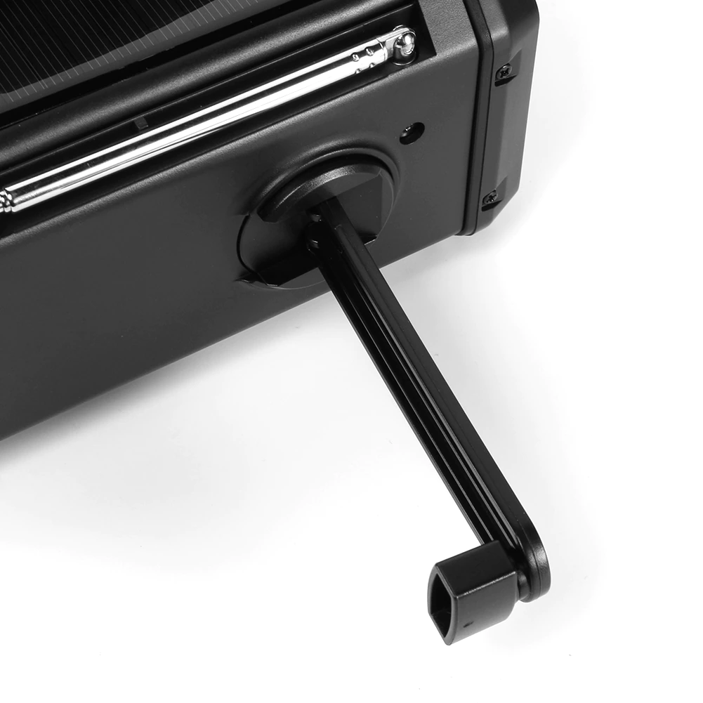 Avarinis radijas – su 10 000 mAh įmontuota baterija, žibintu ir rankine generatoriaus rankena