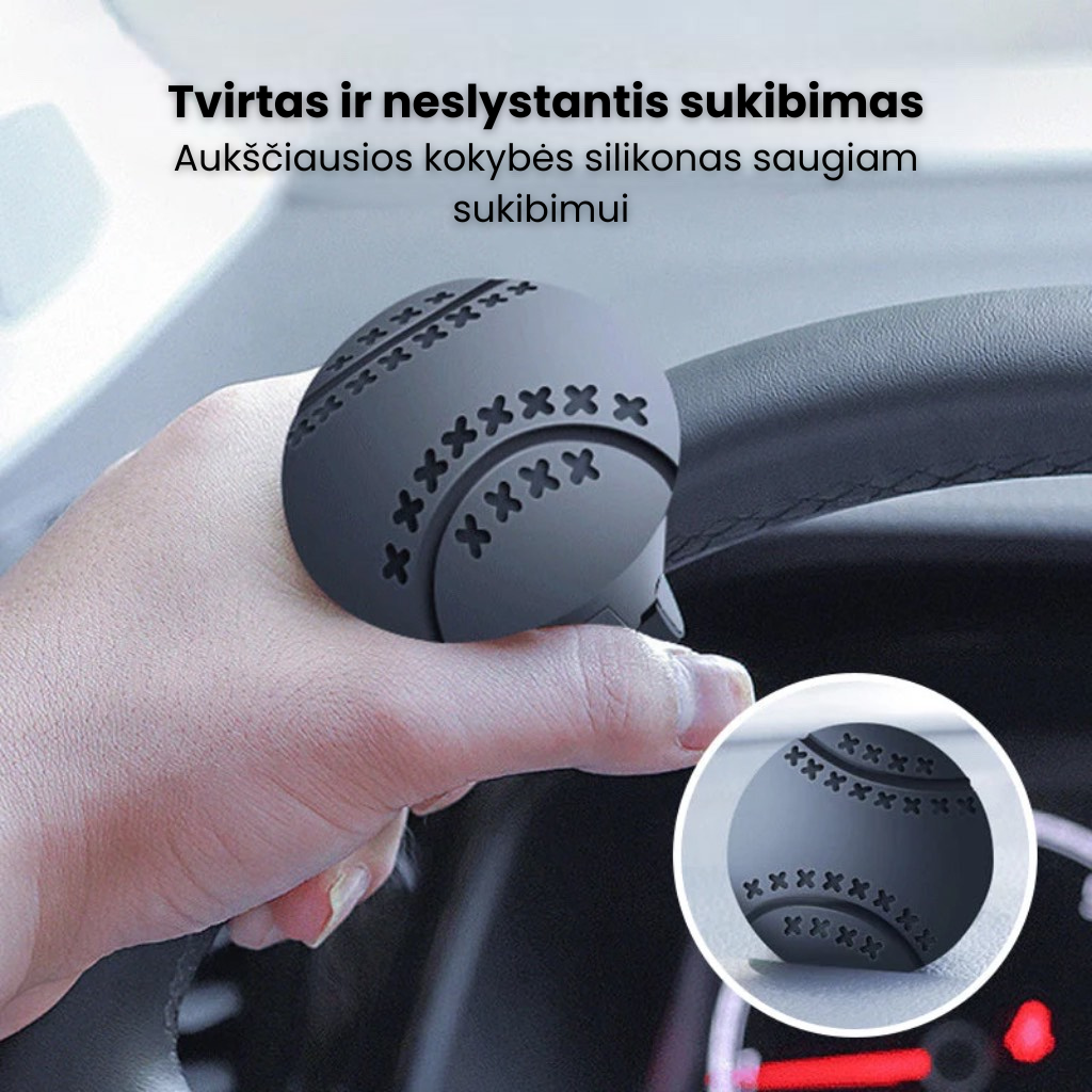 Ergonomiška vairo rankenėlė – neslystanti danga geresniam sukibimui bet kokiomis sąlygomis 🔧💫