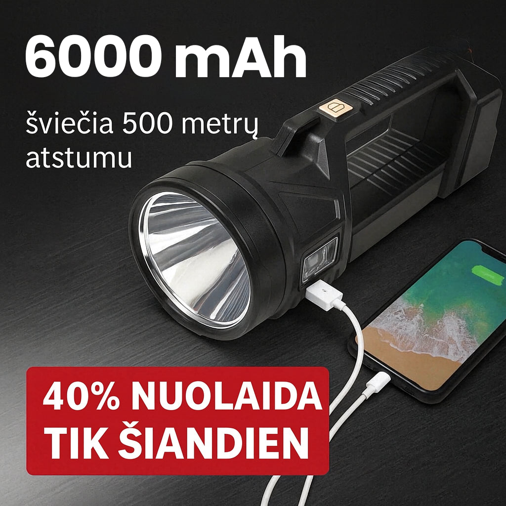 PowerBeam™ Super žibintuvėlis | Itin ryškus • 6000 mAh • 500 m nuotolis