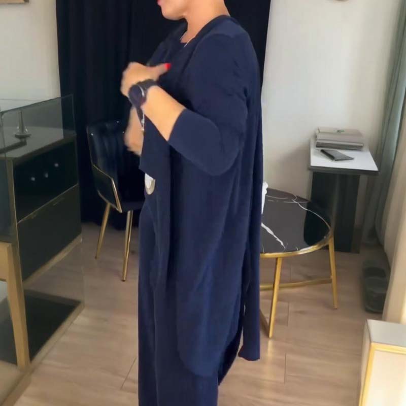 3 dalių komplektas - Elegantiškas ilgas megztinis, palaidinė ir kelnės