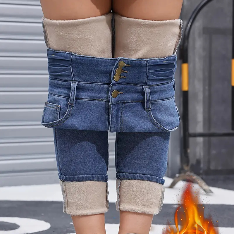 👖Šiltos ir patogios moteriškos džinsinės kelnės su vilnos pamušalu